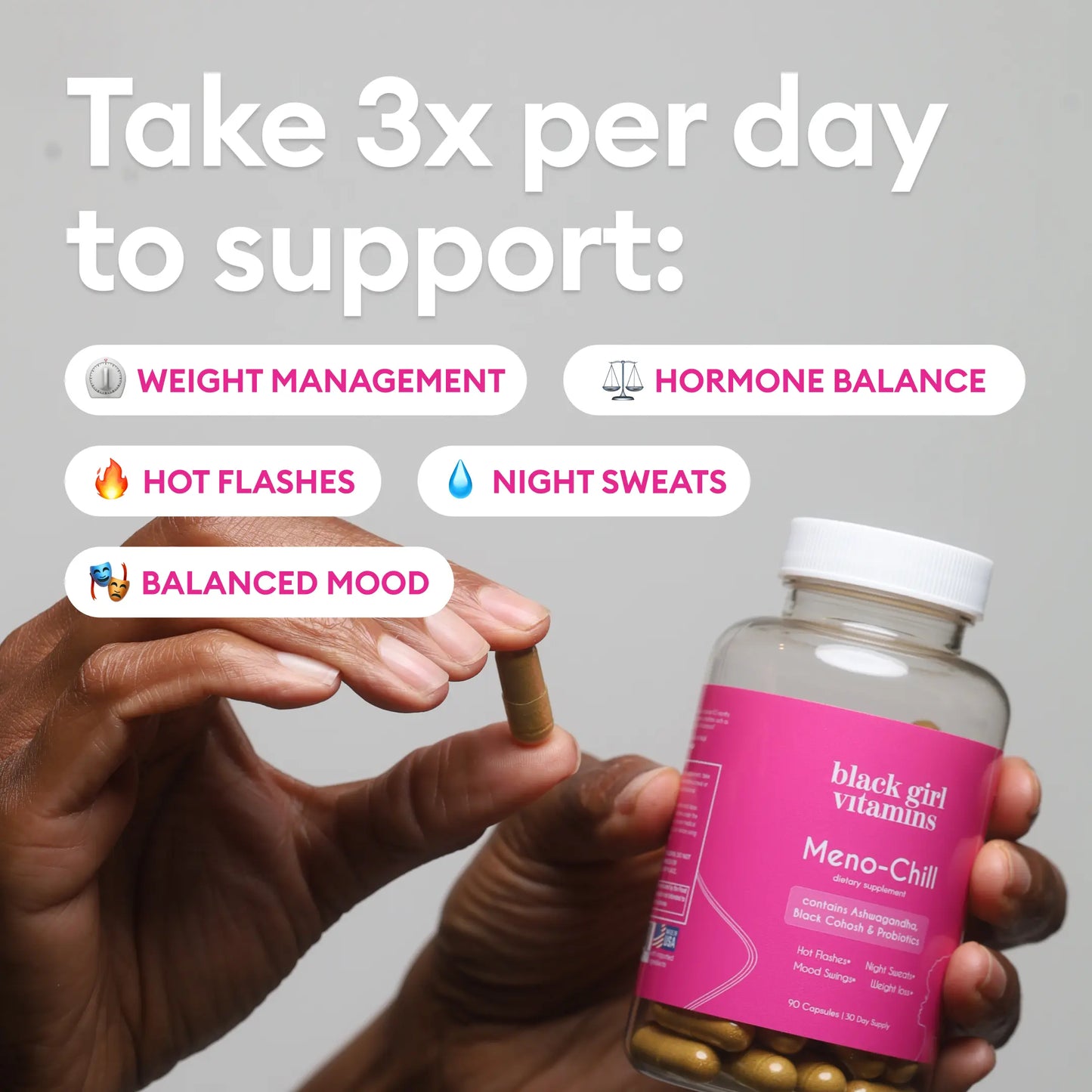 Black Girl Vitamins Meno-Chill - Healthcare Vitamin for Fitness & Diet - Contains Ashwagandha Black Cohosh Probiotics - 90 Capsules 30 Day Supply