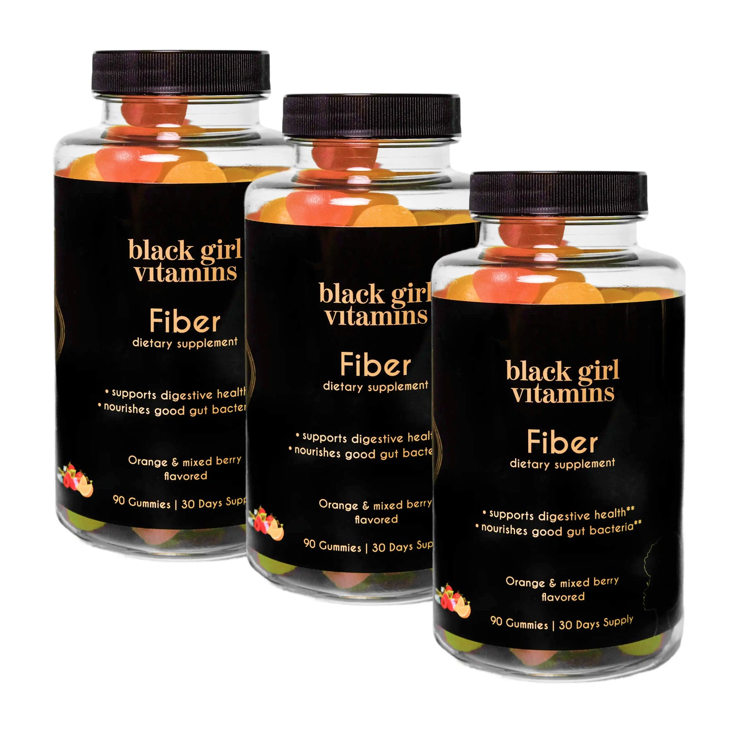 Black Girl Vitamins Fiber "Everyday Lightness" - 90 Gummies, Orange & Mixed Berry Flavor, 30-Day Supply, Supports Digestive Health, Nourishes Good Gut Bacteria