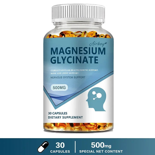 Magnesium Glycinate - Nerves System, Improve Mood Nervous, Muscles Recovery, Heart Health, Sleep Quality Support