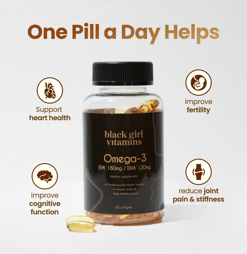 Black Girl Vitamins Omega-3 EPA 80Mg DHA 120Mg Cardiovascular Health Immune System Brain Support 60 Softgels