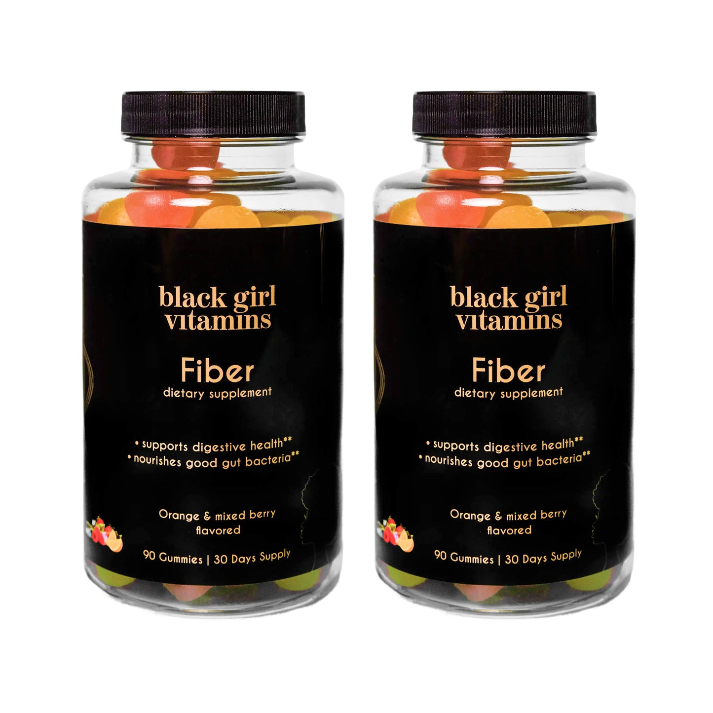 Black Girl Vitamins Fiber "Everyday Lightness" - 90 Gummies, Orange & Mixed Berry Flavor, 30-Day Supply, Supports Digestive Health, Nourishes Good Gut Bacteria
