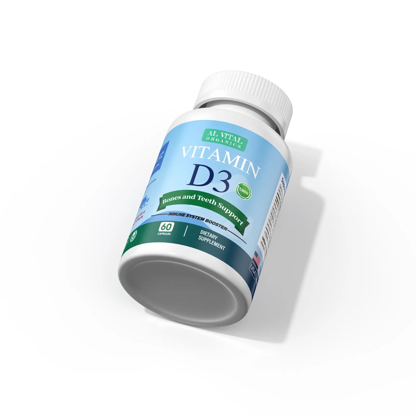 Al Vital Organics Vitamin D3 Capsules | Immune System Booster & Bone Health Support | Organic Ingredients | Healthcare Natural Dietary Supplement | Non-Gmo Gluten-Free | 60 Capsules
