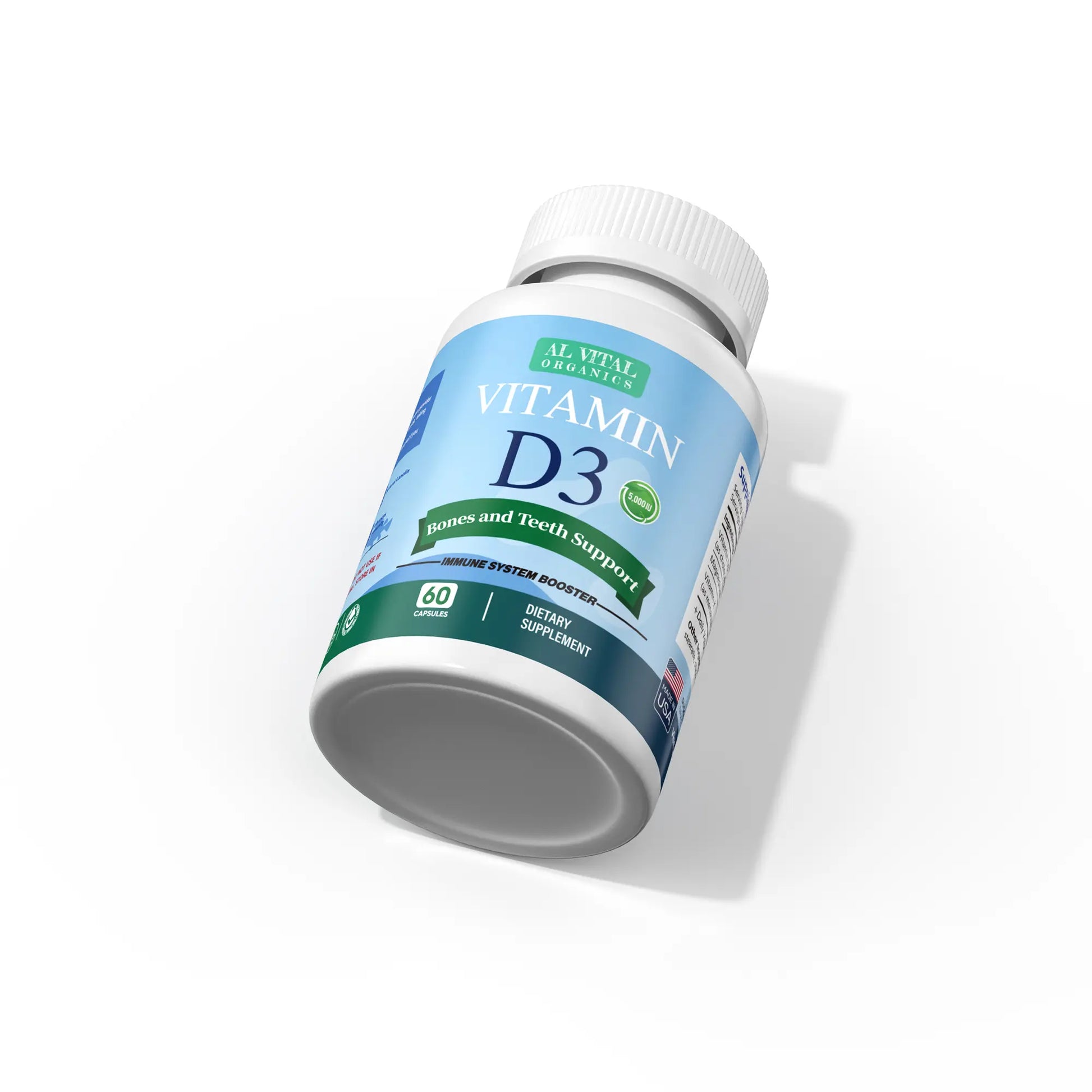 Al Vital Organics Vitamin D3 Capsules | Immune System Booster & Bone Health Support | Organic Ingredients | Healthcare Natural Dietary Supplement | Non-Gmo Gluten-Free | 60 Capsules